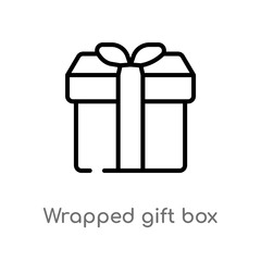 outline wrapped gift box with ribbon vector icon. isolated black simple line element illustration from commerce concept. editable vector stroke wrapped gift box with ribbon icon on white background
