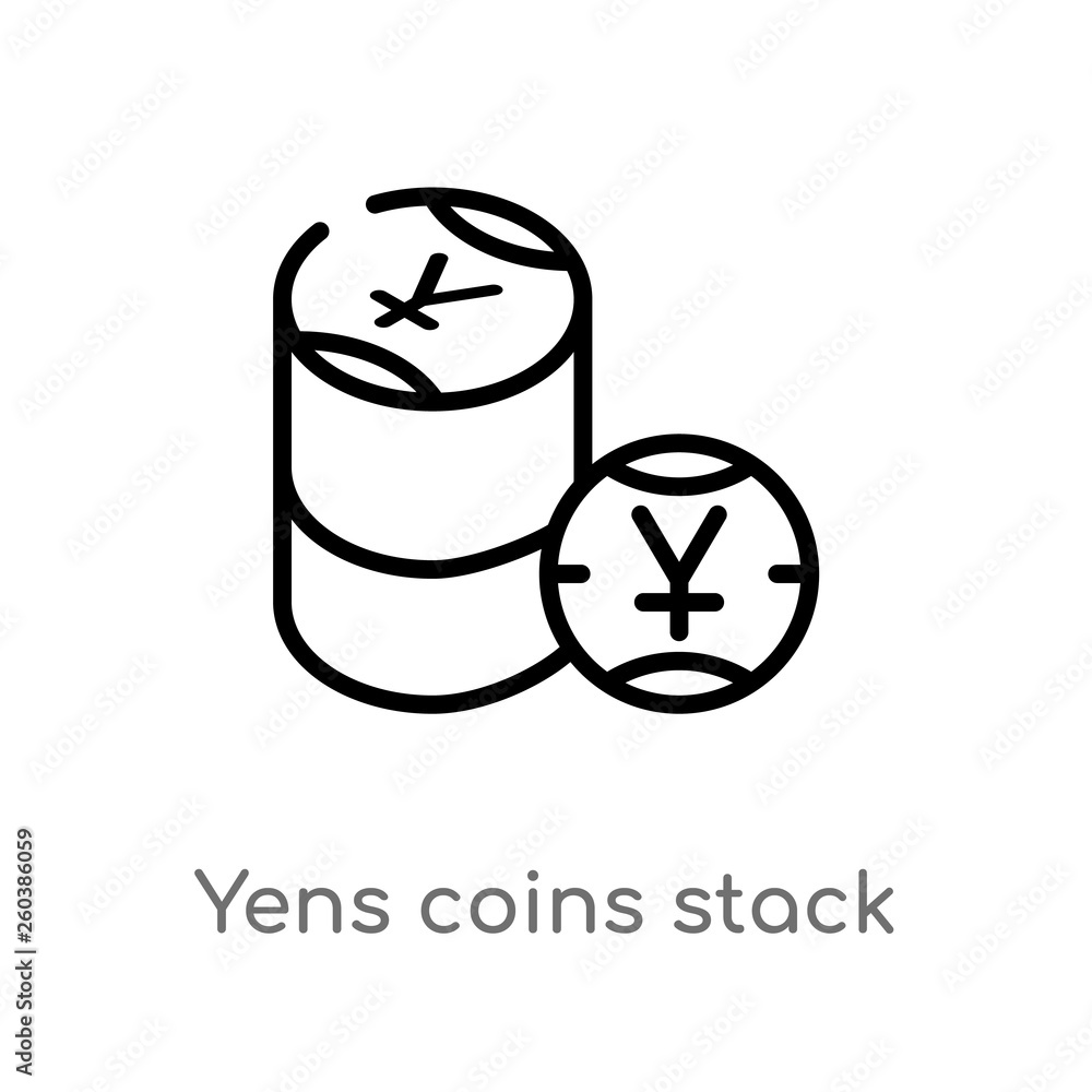 Aufkleber outline yens coins stack vector icon. isolated black simple line element illustration from commerce 
