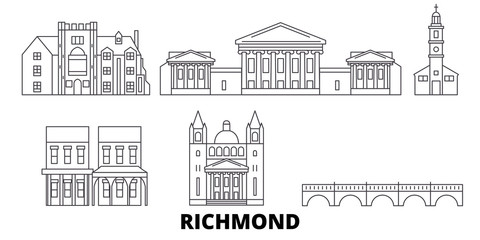 United States, Richmond flat travel skyline set. United States, Richmond black city vector panorama, illustration, travel sights, landmarks, streets.