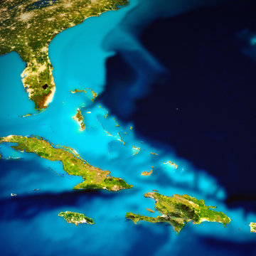Caribbean and Bahamas islands map