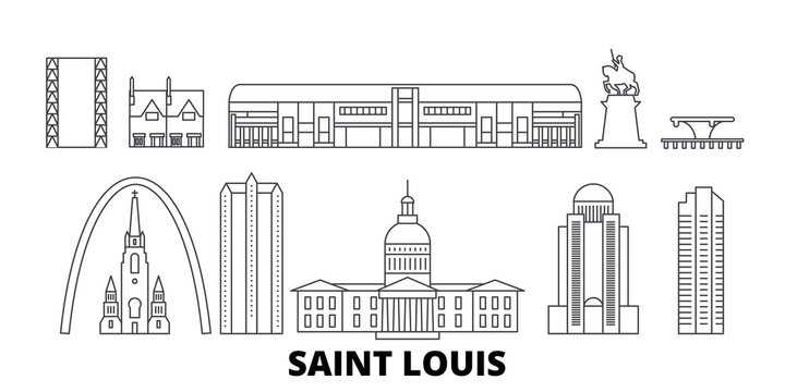 United States, Saint Louis flat travel skyline set. United States, Saint Louis black city vector panorama, illustration, travel sights, landmarks, streets.