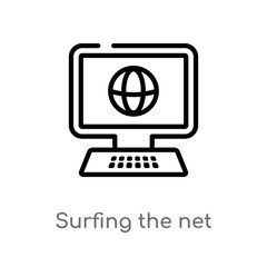 outline surfing the net vector icon. isolated black simple line element illustration from computer concept. editable vector stroke surfing the net icon on white background
