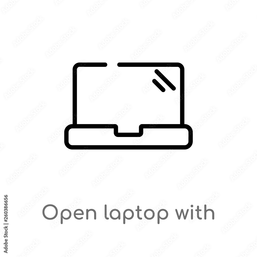 Poster outline open laptop with shining screen vector icon. isolated black simple line element illustration