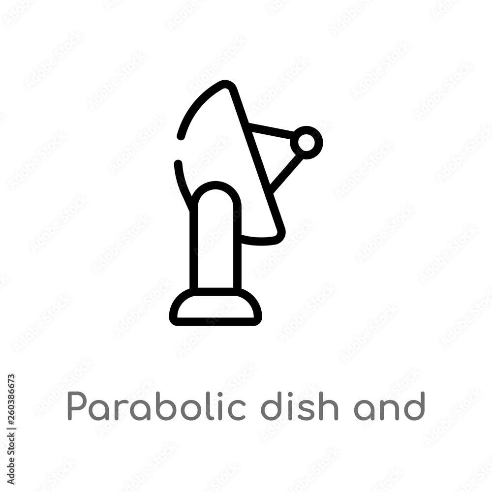 Poster outline parabolic dish and vector icon. isolated black simple line element illustration from compute