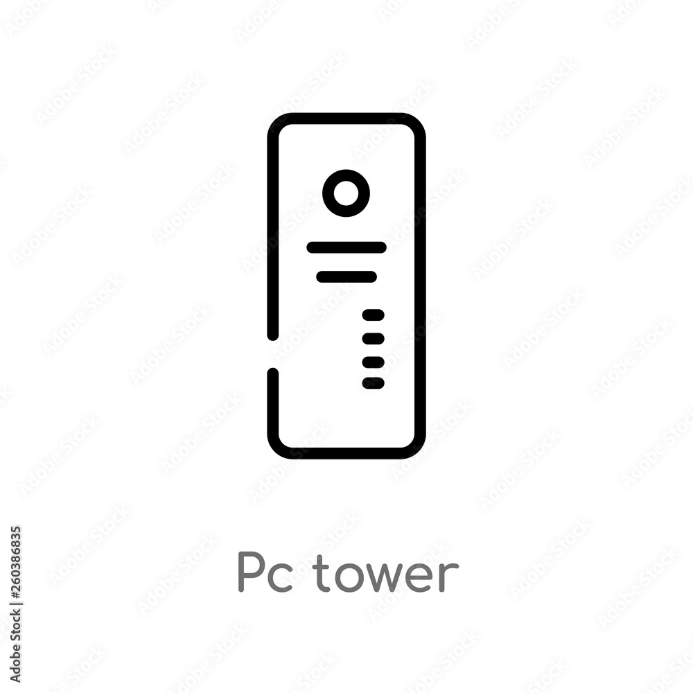 Poster outline pc tower vector icon. isolated black simple line element illustration from computer concept.