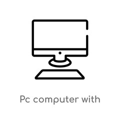 outline pc computer with monitor vector icon. isolated black simple line element illustration from computer concept. editable vector stroke pc computer with monitor icon on white background