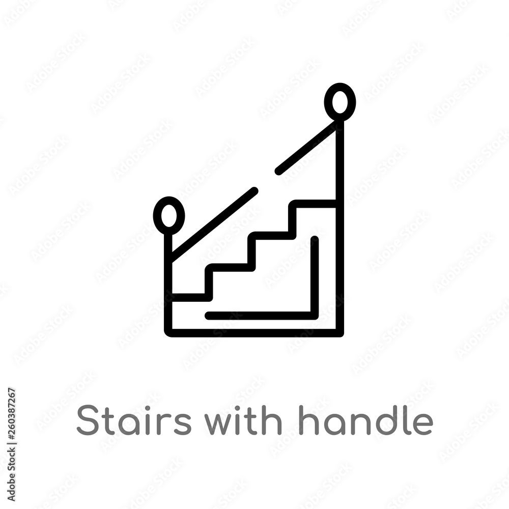 Poster outline stairs with handle vector icon. isolated black simple line element illustration from constru