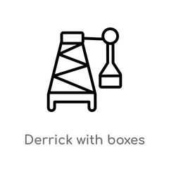 outline derrick with boxes vector icon. isolated black simple line element illustration from construction concept. editable vector stroke derrick with boxes icon on white background