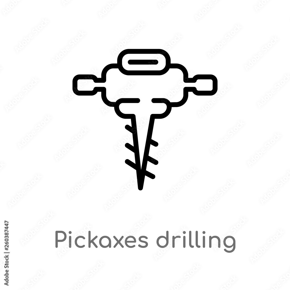 Poster outline pickaxes drilling vector icon. isolated black simple line element illustration from construc