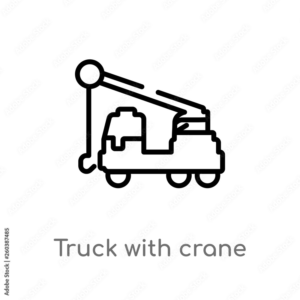 Aufkleber outline truck with crane vector icon. isolated black simple line element illustration from construct