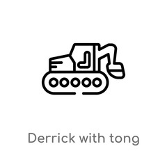 outline derrick with tong vector icon. isolated black simple line element illustration from construction concept. editable vector stroke derrick with tong icon on white background