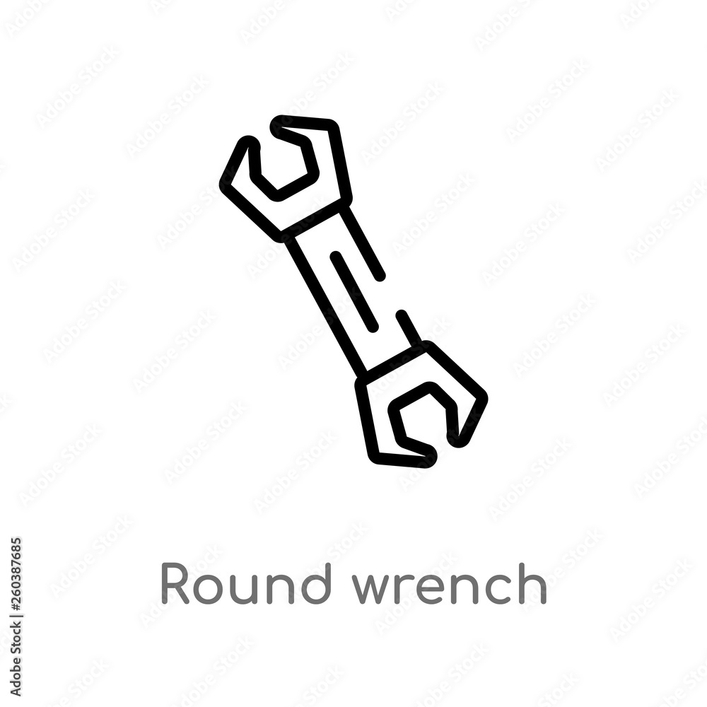 Poster outline round wrench vector icon. isolated black simple line element illustration from construction 