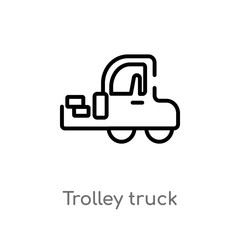 outline trolley truck vector icon. isolated black simple line element illustration from construction concept. editable vector stroke trolley truck icon on white background