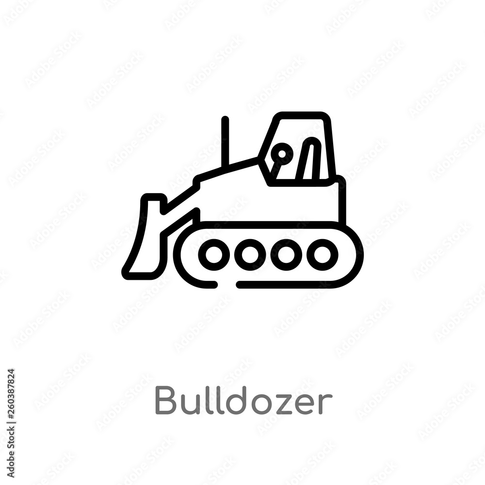 Poster outline bulldozer vector icon. isolated black simple line element illustration from construction con