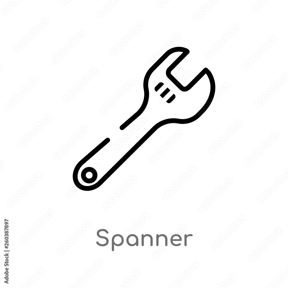 Poster outline spanner vector icon. isolated black simple line element illustration from construction conce