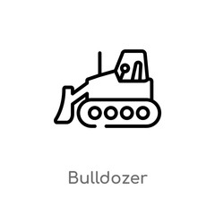 outline bulldozer vector icon. isolated black simple line element illustration from construction concept. editable vector stroke bulldozer icon on white background