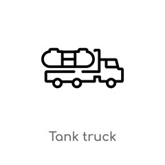 outline tank truck vector icon. isolated black simple line element illustration from construction concept. editable vector stroke tank truck icon on white background
