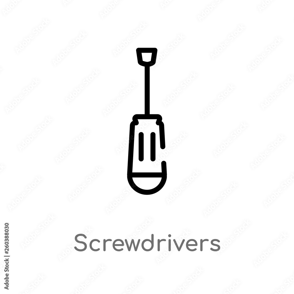 Poster outline screwdrivers vector icon. isolated black simple line element illustration from construction 