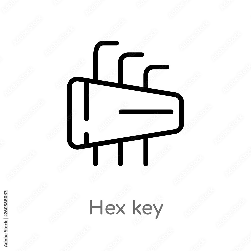 Poster outline hex key vector icon. isolated black simple line element illustration from construction conce