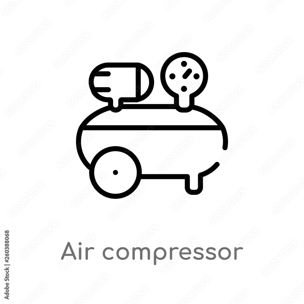 Poster outline air compressor vector icon. isolated black simple line element illustration from constructio