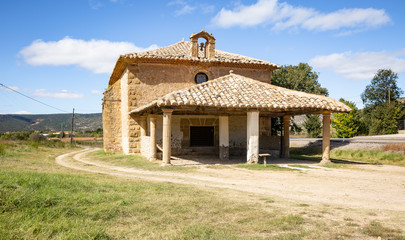 Fototapeta na wymiar San Roque hermitage next to Rubielos de Mora town, province of Teruel, Aragon, Spain