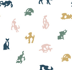 Simple and cute cartoon cats in different positions. Seamless pattern ready to use, with white background. Hand drawn background kittens for fashion, textile, wrapping paper and wallpaper