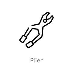 outline plier vector icon. isolated black simple line element illustration from construction tools concept. editable vector stroke plier icon on white background