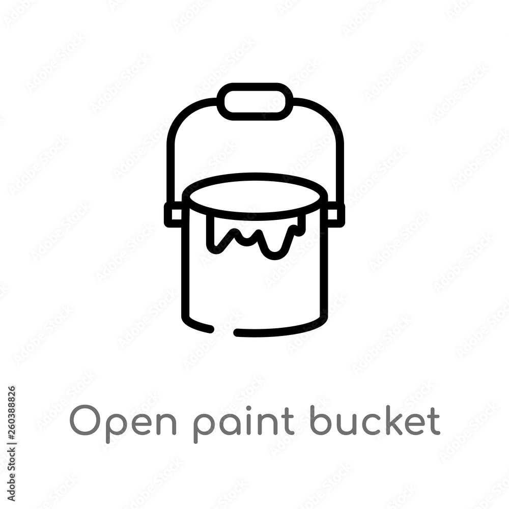 Poster outline open paint bucket vector icon. isolated black simple line element illustration from tools co
