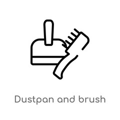 outline dustpan and brush vector icon. isolated black simple line element illustration from tools concept. editable vector stroke dustpan and brush icon on white background