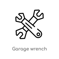 outline garage wrench vector icon. isolated black simple line element illustration from tools concept. editable vector stroke garage wrench icon on white background