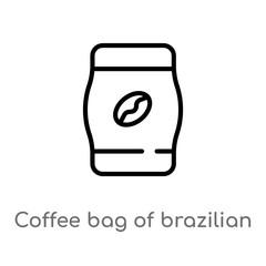 outline coffee bag of brazilian beans vector icon. isolated black simple line element illustration from culture concept. editable vector stroke coffee bag of brazilian beans icon on white background
