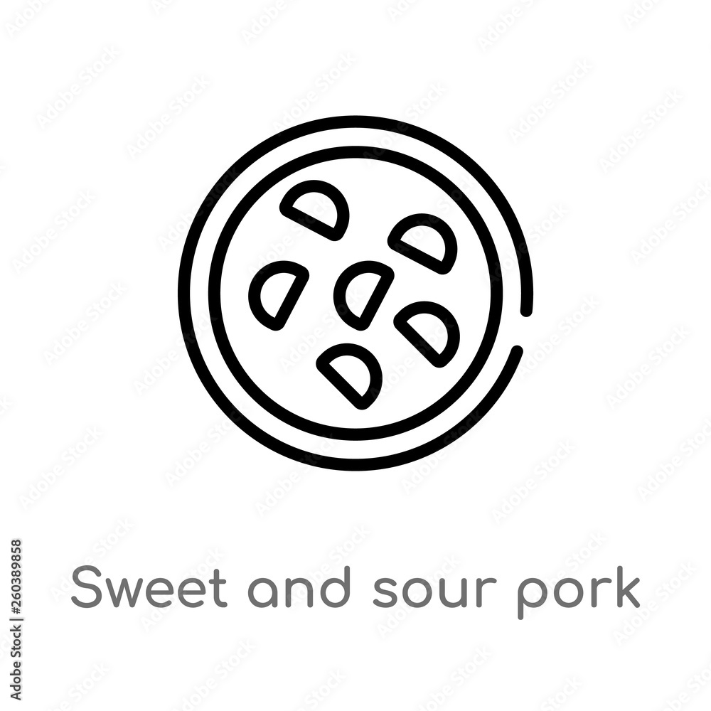 Poster outline sweet and sour pork vector icon. isolated black simple line element illustration from cultur