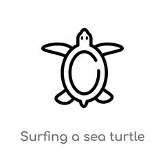 outline surfing a sea turtle vector icon. isolated black simple line element illustration from culture concept. editable vector stroke surfing a sea turtle icon on white background