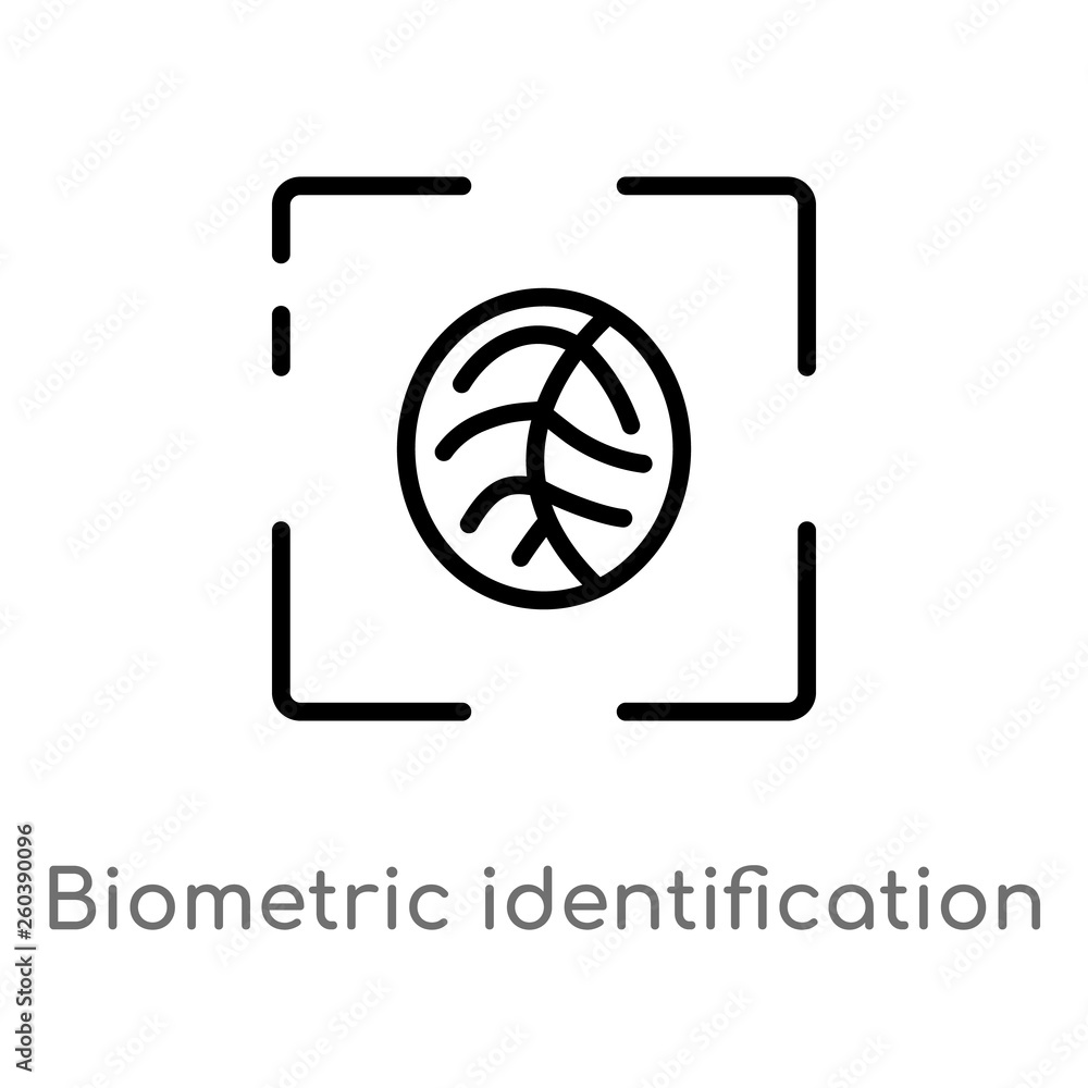 Poster outline biometric identification vector icon. isolated black simple line element illustration from c