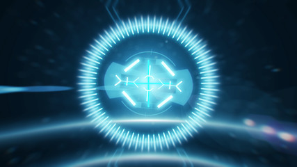 Futuristic HUD sight on an abstract background with highlights.
