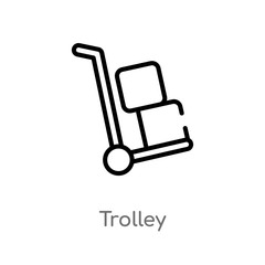 outline trolley vector icon. isolated black simple line element illustration from delivery and logistic concept. editable vector stroke trolley icon on white background