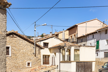 Fototapeta na wymiar a street in Nogueruelas town, province of Teruel, Aragon, Spain
