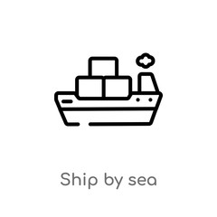 outline ship by sea vector icon. isolated black simple line element illustration from delivery and logistics concept. editable vector stroke ship by sea icon on white background