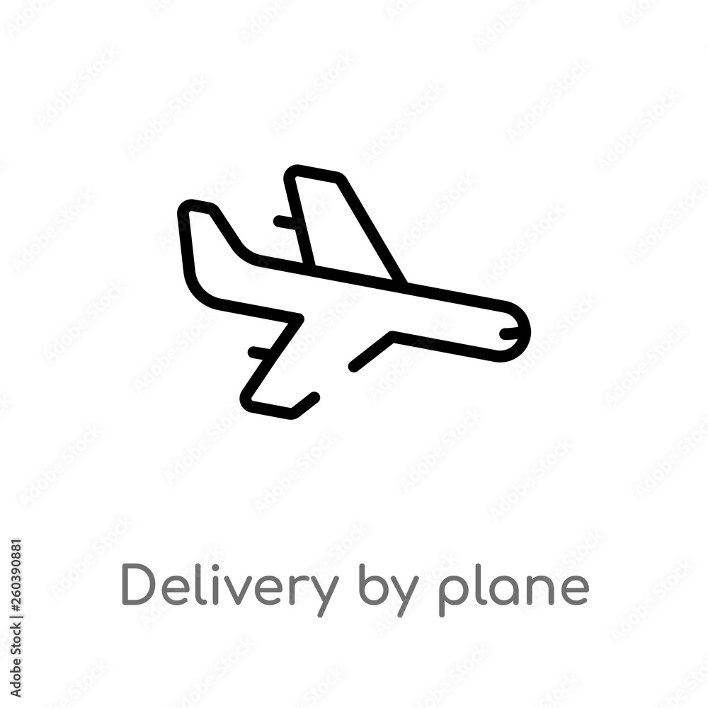 Poster outline delivery by plane vector icon. isolated black simple line element illustration from delivery