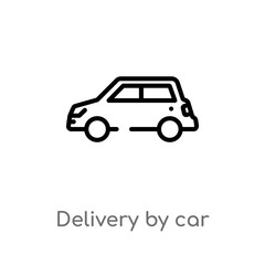 Obraz premium outline delivery by car vector icon. isolated black simple line element illustration from delivery and logistics concept. editable vector stroke delivery by car icon on white background