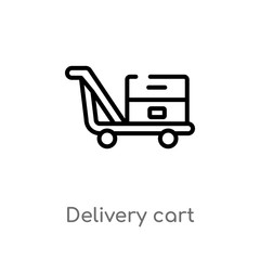 outline delivery cart vector icon. isolated black simple line element illustration from packing and delivery concept. editable vector stroke delivery cart icon on white background