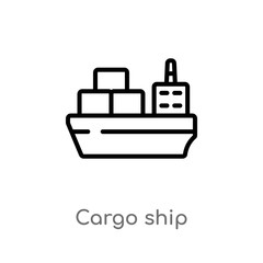 outline cargo ship vector icon. isolated black simple line element illustration from packing and delivery concept. editable vector stroke cargo ship icon on white background