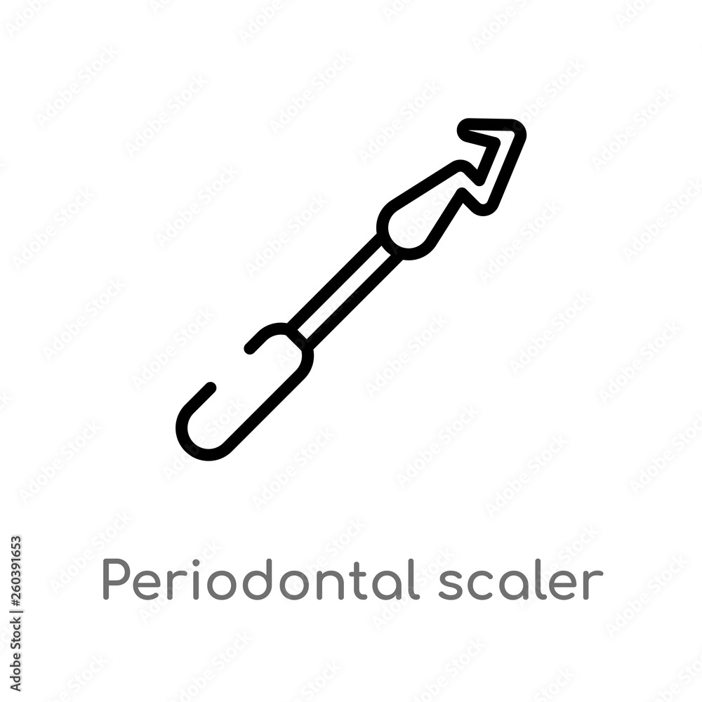 Poster outline periodontal scaler vector icon. isolated black simple line element illustration from dentist