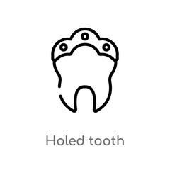 outline holed tooth vector icon. isolated black simple line element illustration from dentist concept. editable vector stroke holed tooth icon on white background