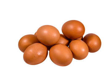 Pile of the hen eggs isolated on white background