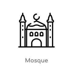 outline mosque vector icon. isolated black simple line element illustration from desert concept. editable vector stroke mosque icon on white background