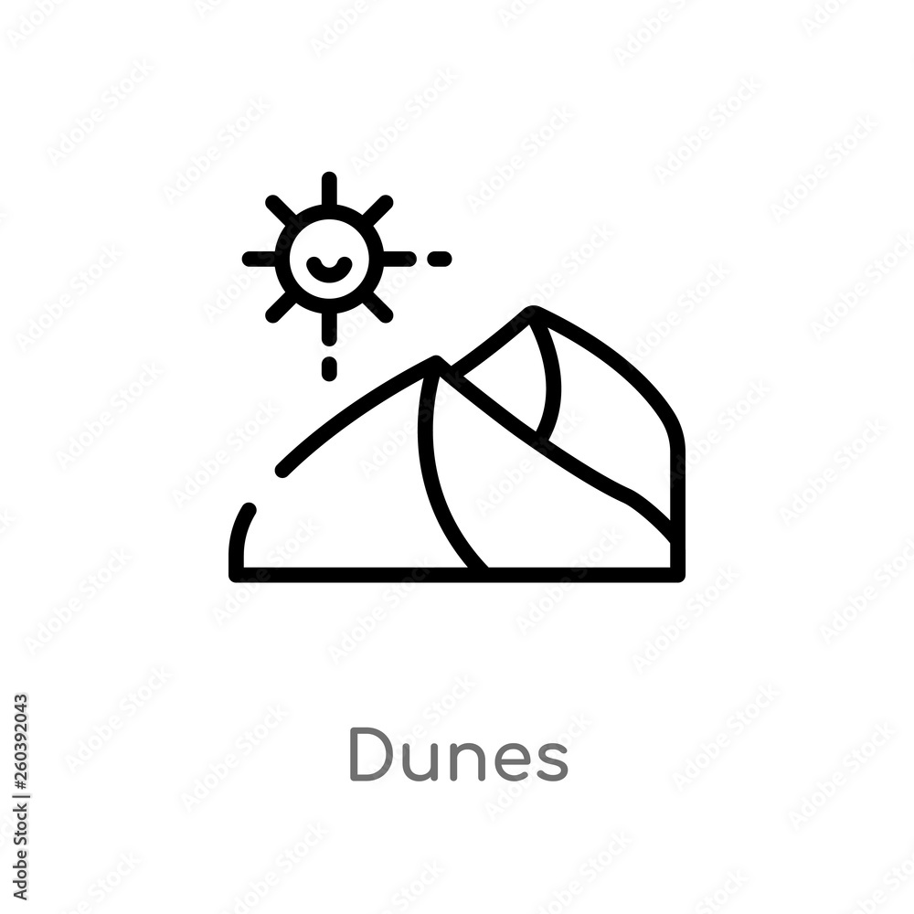 Aufkleber outline dunes vector icon. isolated black simple line element illustration from desert concept. edit