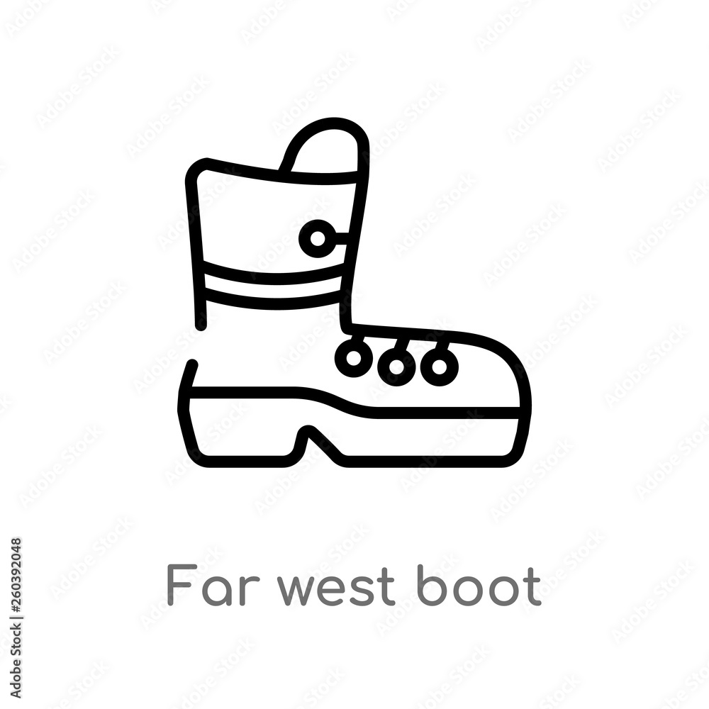 Poster outline far west boot vector icon. isolated black simple line element illustration from desert conce
