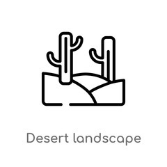 Obraz premium outline desert landscape vector icon. isolated black simple line element illustration from desert concept. editable vector stroke desert landscape icon on white background