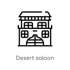 Obraz premium outline desert saloon vector icon. isolated black simple line element illustration from desert concept. editable vector stroke desert saloon icon on white background